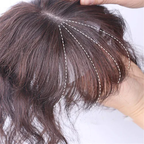 Vista 3 de Peluca de cabello humano mono, tejida a mano, con cierre de corona, rizado natural, con flequillo, para mujer, 6 pulgadas, marrón oscuro