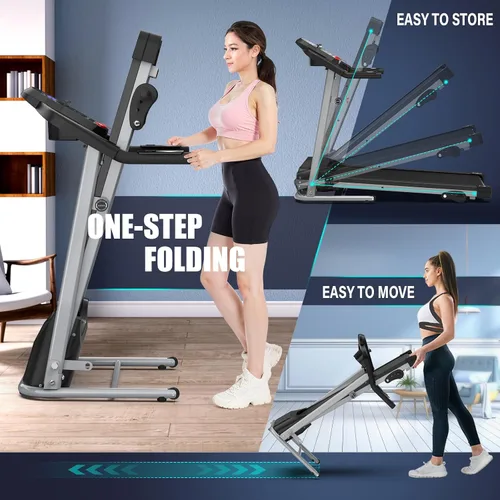 Vista 5 de FYC Compact Folding Treadmill for Home - 2.5HP Quiet Brushless Motor, 3-Level Incline, 7.5 MPH, Shock Absorption, Space-Saving Design for Running