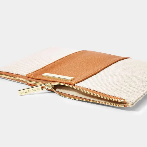 Vista 4 de KATIE LOXTON Amalfi - Bolsa de mano mediana de lona y cuero vegano para mujer, color crema y marrón, Marrón