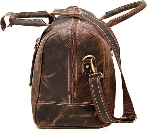 Vista 5 de 24 pulgadas cuero Duffel Bolsas para hombres y mujeres completo grano cuero viaje durante la noche fin de semana Bolsas de cuero deportes gimnasio