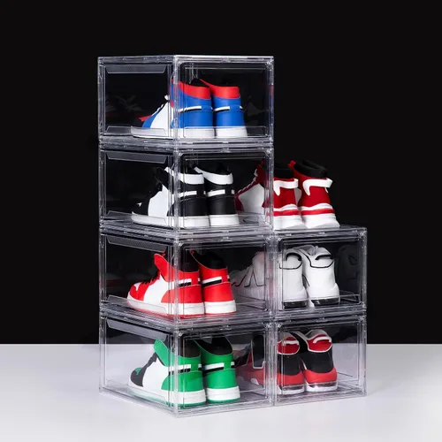 Vista 10 de Paquete de 12 cajas de zapatos de acrílico, cajas de zapatos ultra transparentes, apilables, caja de almacenamiento de zapatos para zapatos