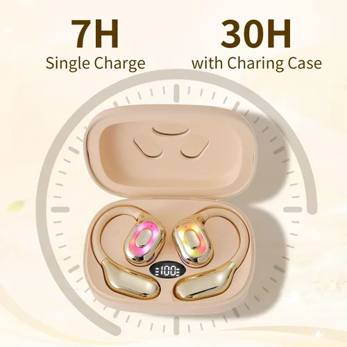 Vista 10 de Auriculares de oreja abierta, auriculares inalámbricos Bluetooth 5.4 con pantalla digital inteligente, sonido potente, llamadas claras, IPX4