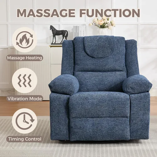 Vista 5 de Silla reclinable mecedora de gran tamaño para adultos, silla reclinable giratoria de 360°, sofá individual con masaje por vibración y calefacción