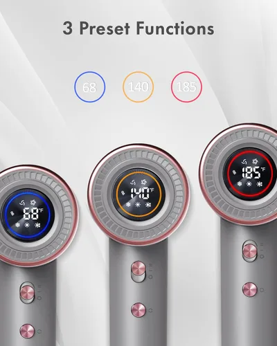 Vista 3 de Rudd Secador de pelo con difusor, secador de pelo de alta velocidad con pantalla, gris 160000 RPM Brushless Motor for Fast Drying, 500 Million