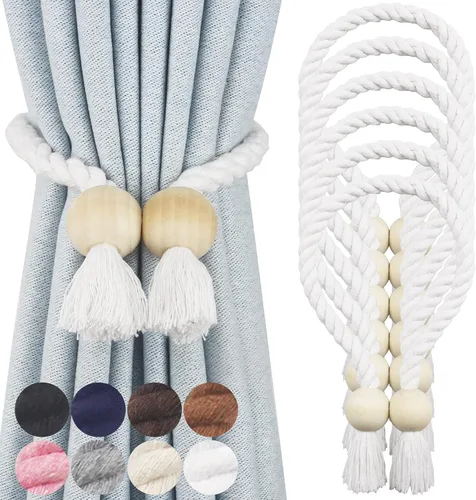 Vista 28 de Alzapaños magnéticos para cortinas, alzapaños decorativos Nieffeiy Beige