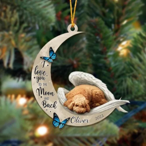 Vista 44 de Adorno colgante personalizado de ángel durmiendo en la luna, perro sabueso afgano, nombre personalizado, acrílico impreso en 2D plano – cumpleaños
