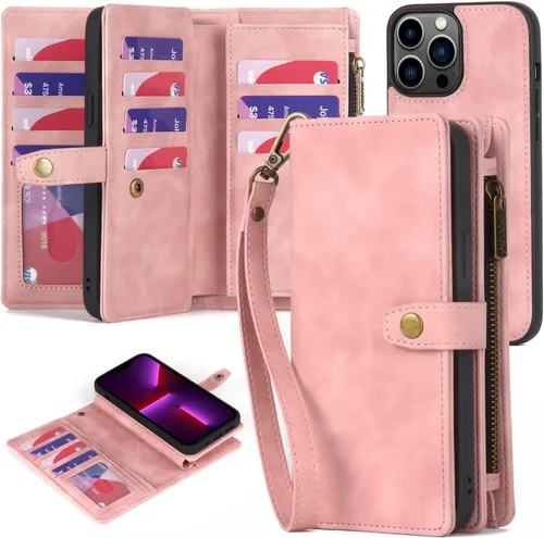 Vista 49 de TwoHead Funda tipo cartera para iPhone 12 Pro Max con tarjetero, funda magnética desmontable para teléfono 12 Pro Max, piel sintética, a prueba