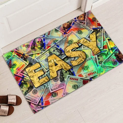 Vista 45 de GUBIYU Juego de 2 alfombras y tapetes de cocina color beige y dorado para billetes de 100 dólares, alfombra divertida y fresca para baño
