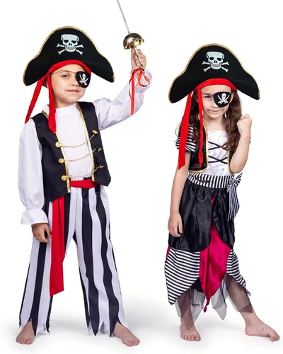 Vista 7 de Dress Up America Disfraz de pirata para niños Conjunto de disfraz de pirata para niños El conjunto de disfraces incluye una camiseta, pantalones