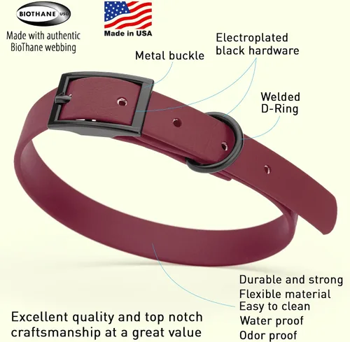 Vista 222 de Dogline Biothane - Collar impermeable para perro con hebilla de liberación rápida, resistente cincha de nailon recubierta con resistente y a prueba