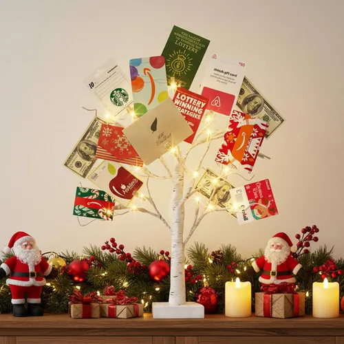 Vista 9 de EAMBRITE Soporte para Regalo de Árbol de Dinero, Árbol de Abedul Iluminado de 2 Pies 24LED, Temporizador Alimentado por Batería/USB, Pantalla