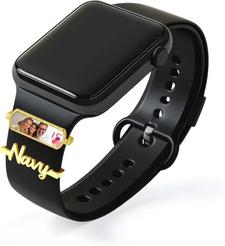 Vista 14 de ubmpj Dijes de banda de reloj personalizados para reloj inteligente, cerraduras de banda mágica personalizadas con nombre y foto para mujeres