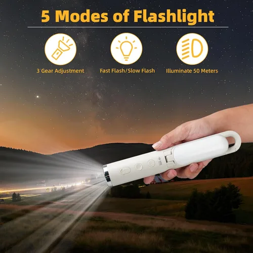 Vista 6 de Linterna LED para campamento, luz de emergencia recargable para cortes de energía, luz de techo portátil, linterna al aire libre, 9 modos