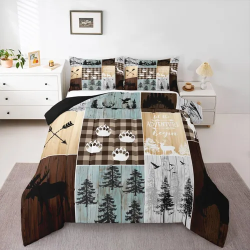 Vista 18 de Erosebridal Juego de edredón con temática de pesca, juego de ropa de cama rústica de granja tamaño individual para niños, adolescentes y adultos