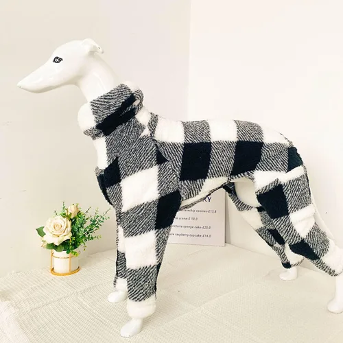 Vista 2 de Greyhound Clothes - Overol de invierno para perro, cálido de forro polar, cuello alto, manga larga, cuatro patas, sudadera con estampado a cuadros