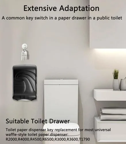 Vista 4 de Paquete de 5 llaves dispensadoras de papel higiénico universal de plástico duro para dispensadores de toallas de papel y jabón, 2 llaveros incluidos