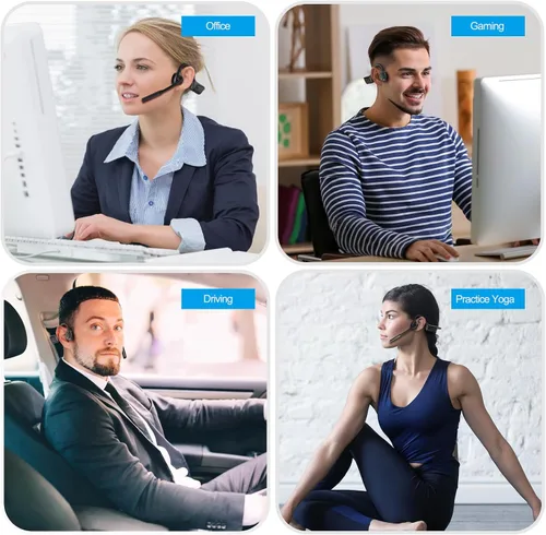 Vista 11 de Smof Auriculares abiertos con micrófono, Bluetooth 5.1, auriculares de NEGRO (USB-A y C)