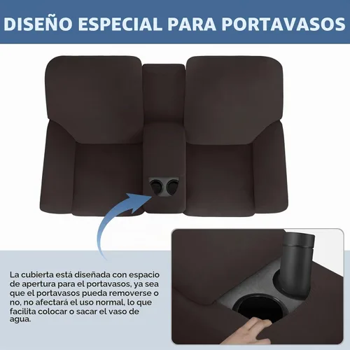 Vista 6 de Easy-Going Funda elástica para sofá reclinable loveseat con consola central, funda de sofá suave ajustada de forro polar para 2 asientos