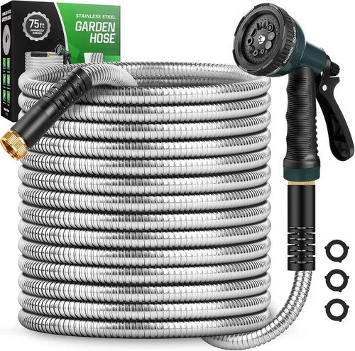 Vista 10 de Manguera de jardín con boquilla de 10 funciones, manguera de conector de metal a prueba de fugas, sin nudos, mangueras sin torceduras, más ligera