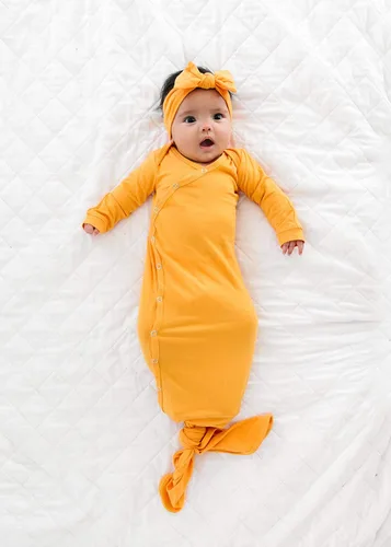 Vista 7 de Copper Pearl Vestido de bebé anudado - Pijamas de recién nacidos anudados para bebé niño y niña, vestidos de bebé de manga larga suaves y elásticos