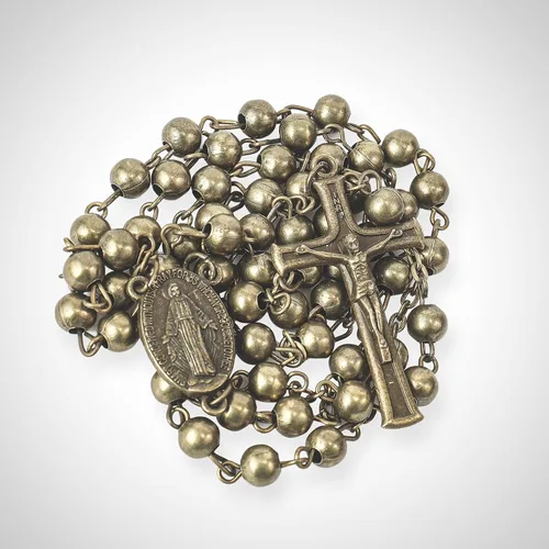 Vista 4 de Nazareth Store Collar con cuentas de rosario de bronce de la Segunda Guerra Mundial con diseño de combate, medalla milagrosa con crucifijo, Zinc, No