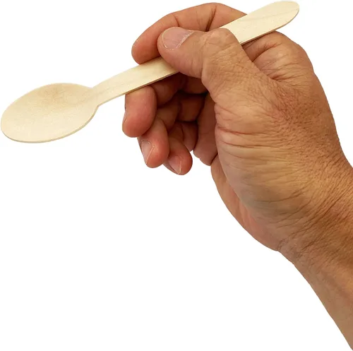 Vista 2 de KingSeal Cucharas desechables de madera de abedul, biodegradables y respetuosas con el medio ambiente, 6.25 pulgadas de longitud – 1 paquete de 100