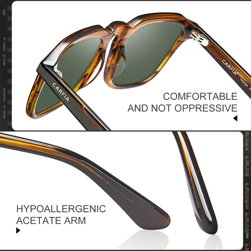 Vista 4 de CARFIA Gafas de sol cuadradas para hombre, polarizadas, retro, diseño de los años 60, acetato hecho a mano, protección UV400, lentes de sol geniales