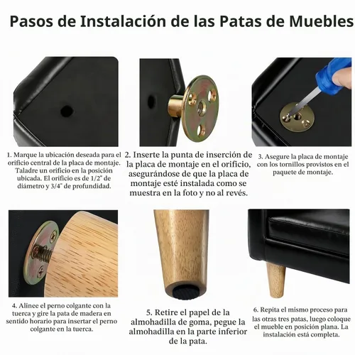 Vista 6 de Juego de 4 patas de repuesto de madera maciza para sofá y sofá de 4 Slant- Juego de 4