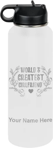 Vista 53 de LaserGram Botella de agua personalizada, World's Greatest Girlfriend, acero inoxidable de doble pared aislada al vacío con popote superior, regalo