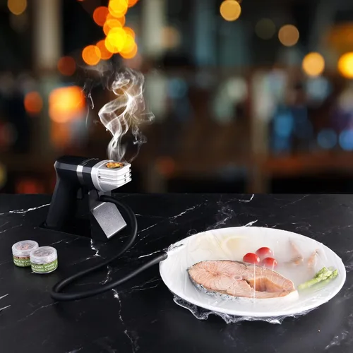 Vista 5 de Pistola portátil de mano para ahumar en frío, ahumador eléctrico, pistola infusora de humo para interiores y fríos, kit de cóctel para alimentos