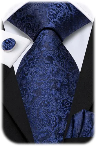 Vista 42 de Hi-Tie Corbatas de seda para hombre, diseño de cachemira a rayas, con bolsillo, gemelos cuadrados, conjunto formal de negocios