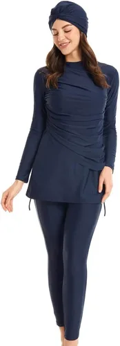 Vista 2 de Traje de baño de manga larga musulmán islámico burkini para mujer, traje de baño modesto Hijab Top+Pantalones, Rashguard cubierta completa floral