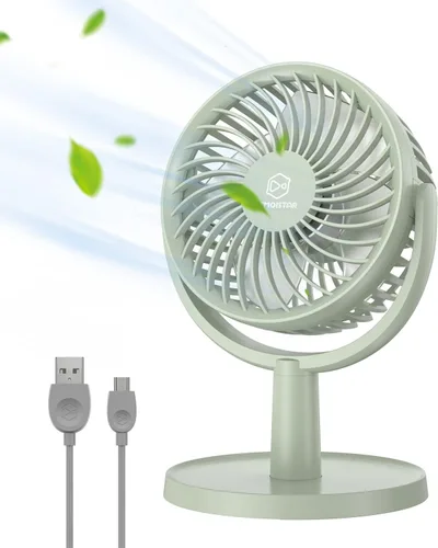 Vista 9 de Mini ventilador de escritorio, ventilador de escritorio alimentado por USB con 4 velocidades, pequeño pero potente, flujo de aire fuerte, trabajo