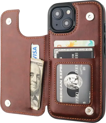 Vista 16 de ONETOP Compatible con iPhone 15 Funda Tipo Cartera con Soporte para Tarjetas, Funda de Cuero PU con Soporte y Ranuras para Tarjetas, Doble Cierre