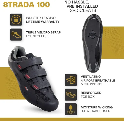 Vista 2 de Tommaso Strada Ready to Ride - Zapatos de ciclismo para hombre con aspecto Delta o SPD preinstalados, zapatos de bicicleta optimizados para hombres