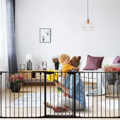 Vista 8 de Costzon Puerta de seguridad para bebés, valla de chimenea de 6 paneles, puerta plegable para bebé extra ancha para fácil con paneles