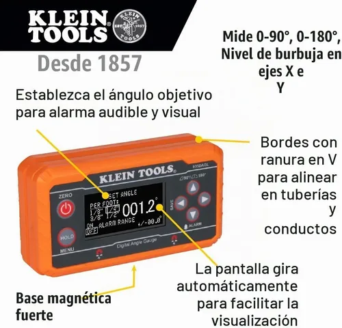 Vista 3 de Klein Tools 935DAGL Buscador de Ángulos de Nivel Digital con Ángulos Programables, Mide 0-90 y 0-180 Grados o Rangos de Ojo de Buey de Doble Eje