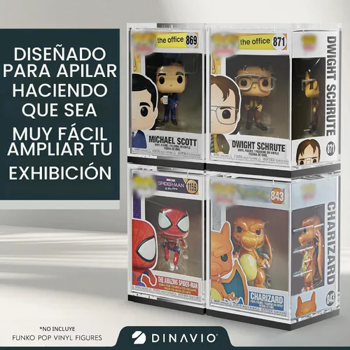 Vista 3 de Dinavio Crafthouse Funko Pop Protector – vitrina de acrílico – Diseño apilable resistente – Estuche de 0.157 in para figuras de vinilo de 4 pulgadas