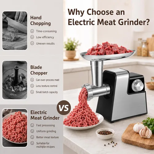 Vista 5 de Picadora de carne eléctrica, molinillo de alimentos de acero