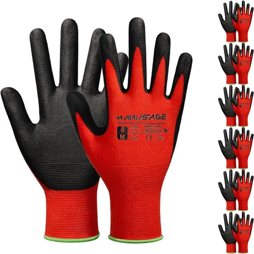 Vista 12 de MANUSAGE Guantes de trabajo de seguridad para hombres y mujeres, guantes de trabajo de nitrilo de microespuma, grandes, guantes de trabajo delgados