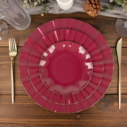 Vista 114 de Tableclothsfactory Paquete de 10 platos redondos de plástico negro de 6 pulgadas para ensalada de postre, platos desechables con borde ondulado