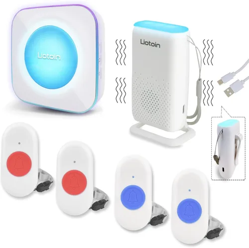 Vista 8 de Buscapersonas para cuidadores con botón de llamada inalámbrico, botón de llamada, botón de emergencia, sistema de luz de llamada