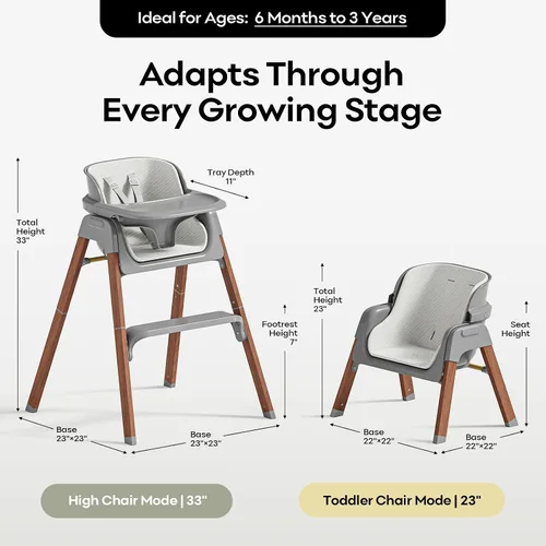 Vista 7 de Fodoss Silla alta convertible para bebé con bandeja desmontable, silla alta plegable para comer con cojín grueso, silla para Comer de Bebe Grows