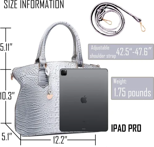 Vista 3 de Bolso de mano para mujer, bolso cruzado largo con clase, asa superior, cuero vegano, bolso de mano para mujer, patrón en relieve