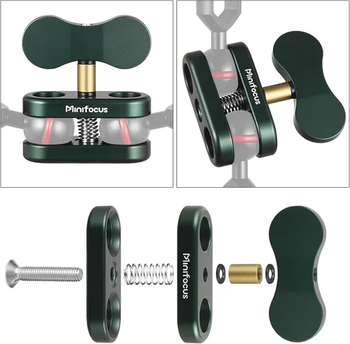 Vista 5 de MINIFOCUS Soporte de abrazadera de bola de aluminio de 1 pulgada, brazo de doble enchufe, soporte de adaptador de clip de resorte de 360°