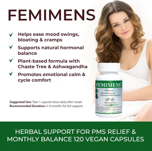Vista 2 de FEMIMENS - Suplemento de apoyo para el síndrome premenstrual para mujeres - Alivio del síndrome premenstrual para mujeres y alivio de calambres