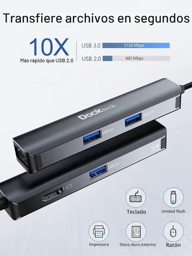 Vista 6 de Hub USB C Ethernet, adaptador multipuerto USB C 5 en 1 a 4K HDMI