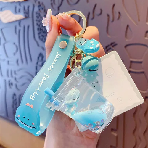 Vista 2 de Rertnocnf Lindo llavero de animal líquido flotante Kawaii llaveros mochila colgante colgante pulsera llavero llavero para niñas mujeres