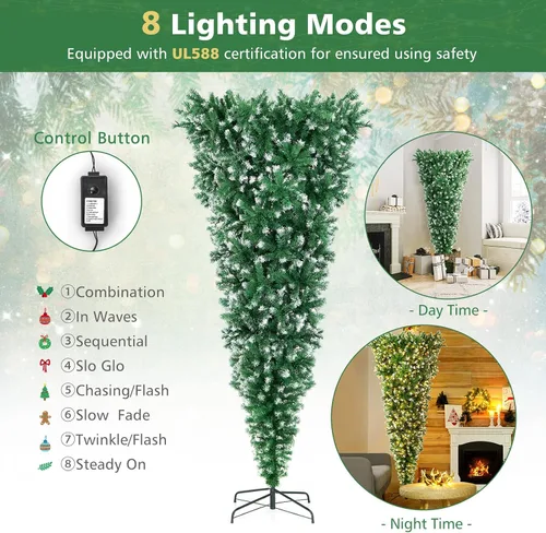Vista 4 de BestComfort Árbol de Navidad artificial preiluminado, 7.5 pies invertido con 1100 puntas de rama, 400 luces LED, 8 modos de iluminación