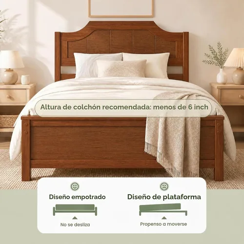 Vista 8 de KOMFOTT Marco de cama de tamaño individual con cabecero, cama de plataforma Nogal